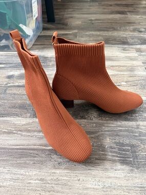 Ribbed Sock Ankle Boots in Rust - Women's Booties